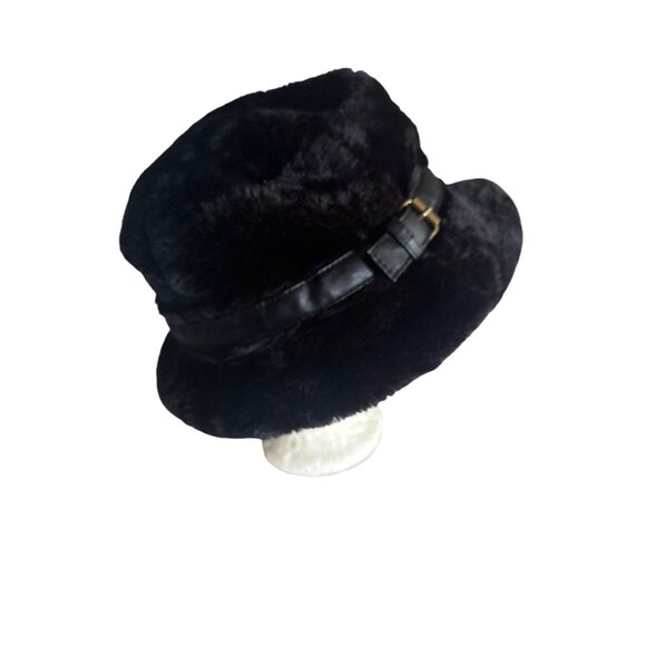 Nine West Faux Fur Black Bucket Hat Urban Casual Outdoor Winter - Picture 3 of 6